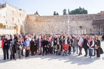 A tour group in front of the Western Wall in Jerusalem, Israel.